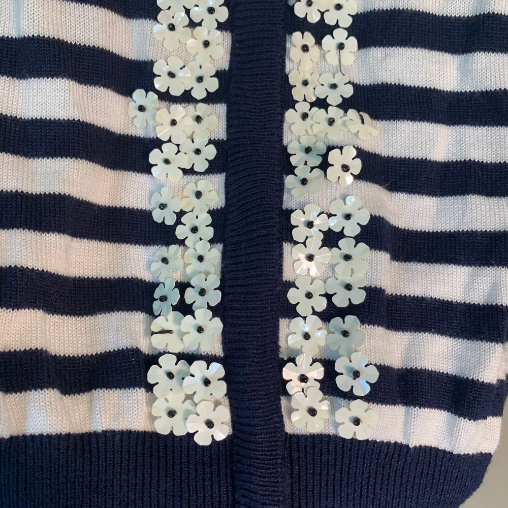 C.D. Daniels Navy/White Stripe Sweater Size 2X Floral Sequin Lightweight Spring - Picture 4 of 10